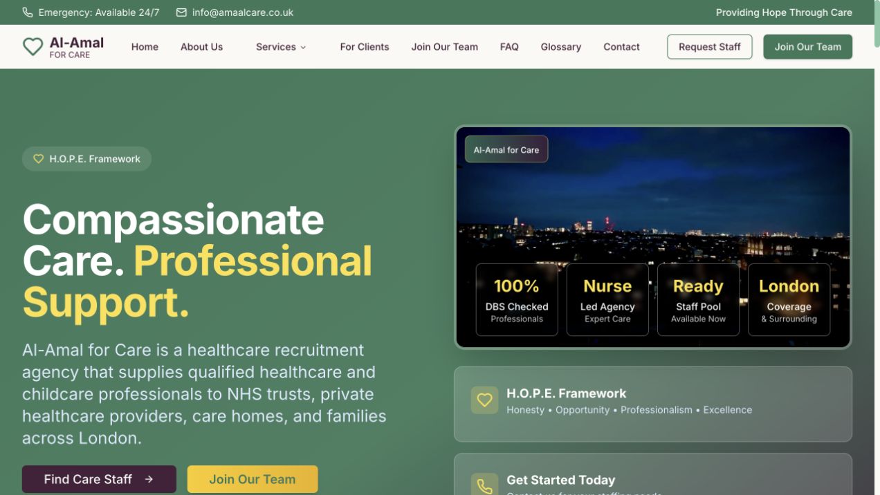 Amaal Care homepage preview